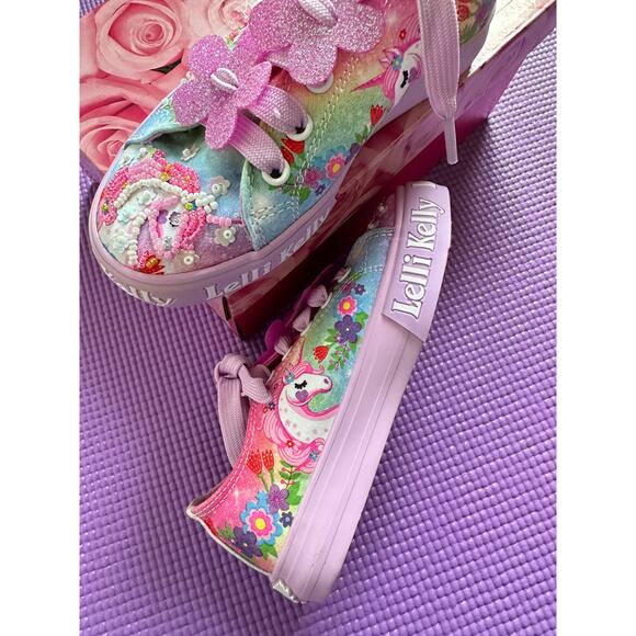 Lelli Kelly Kids Sparkly Shoes Girl Sneakers Unicorn Glitter Shoe Sz US 10 New - Picture 3 of 7